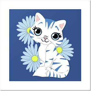 Cat and daisies          chamomile Posters and Art